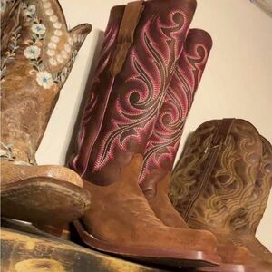 Ariat Pink and Brown Embroidered Cowgirl Boots Women